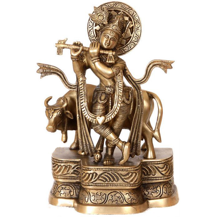 Fluting Krishna with His Cow